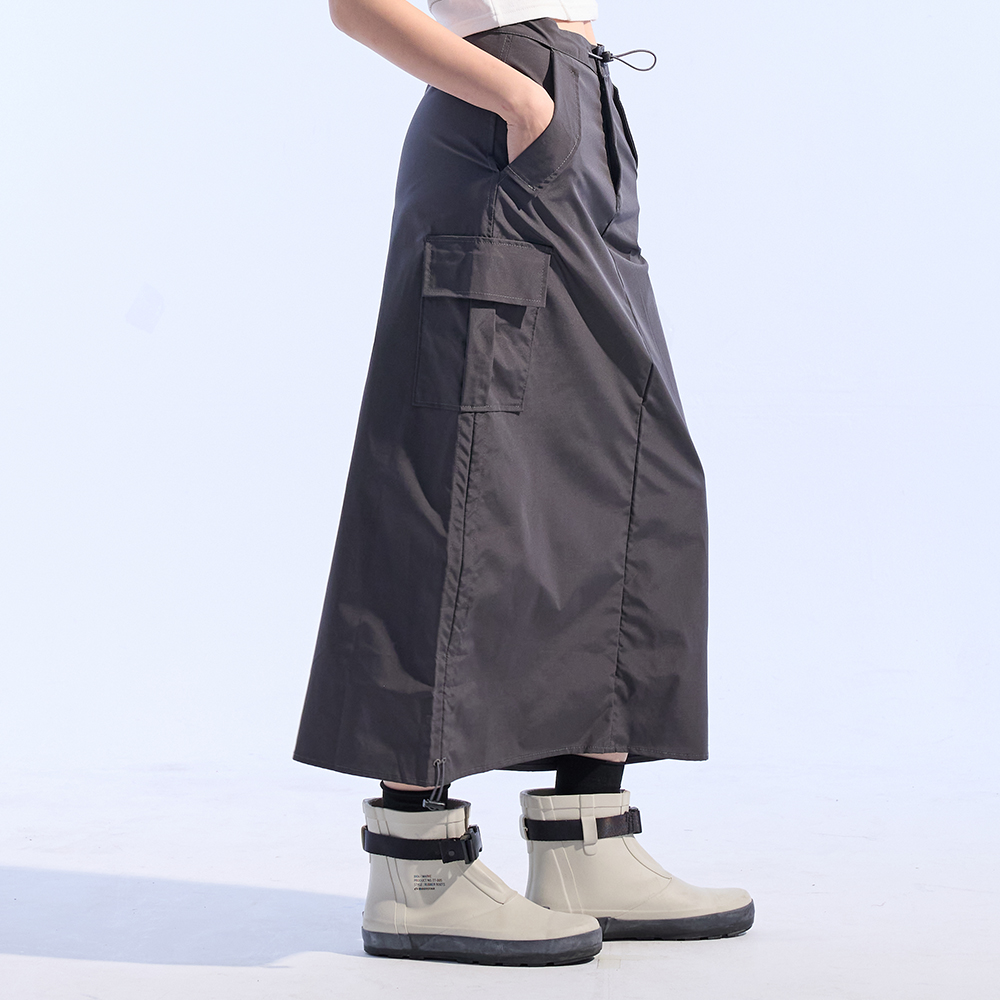 韓国商品/TREMING BIRD Nylon Cargo Shirring Set-up Skirt Nylon Cargo Shirring Set-up Skirt [ Khaki ] - TREEMINGBIRD