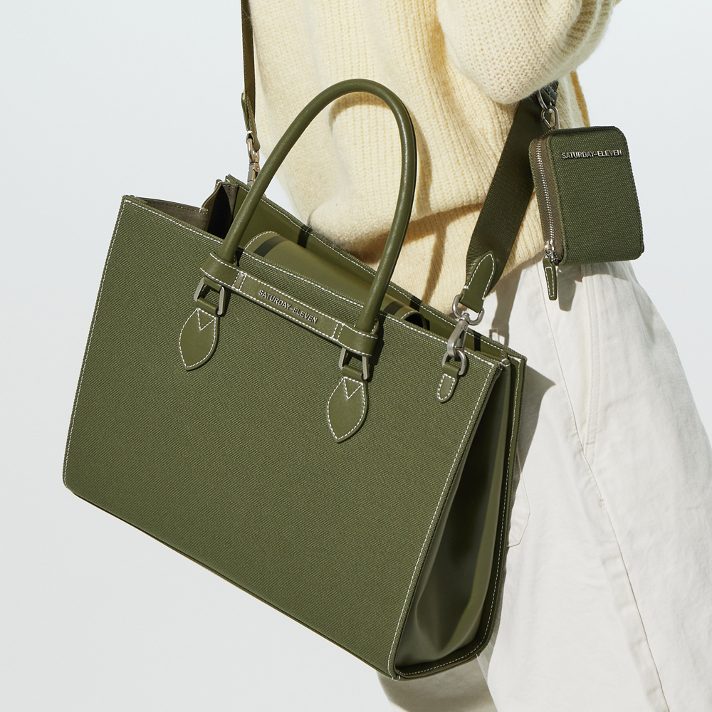 ◆SATURDAY ELEVEN◆ NO46 Canvas Leather Bridge Tote Bag M NO.46 CANVAS LEATHER BRIDGE TOTE M _ KHAKI - 감도 깊은 취향