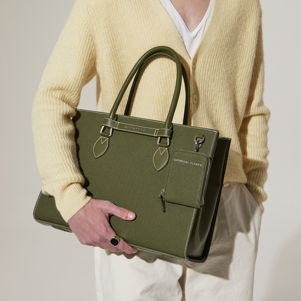 ◇SATURDAY ELEVEN◇ NO46 Canvas Leather Bridge Tote Bag M