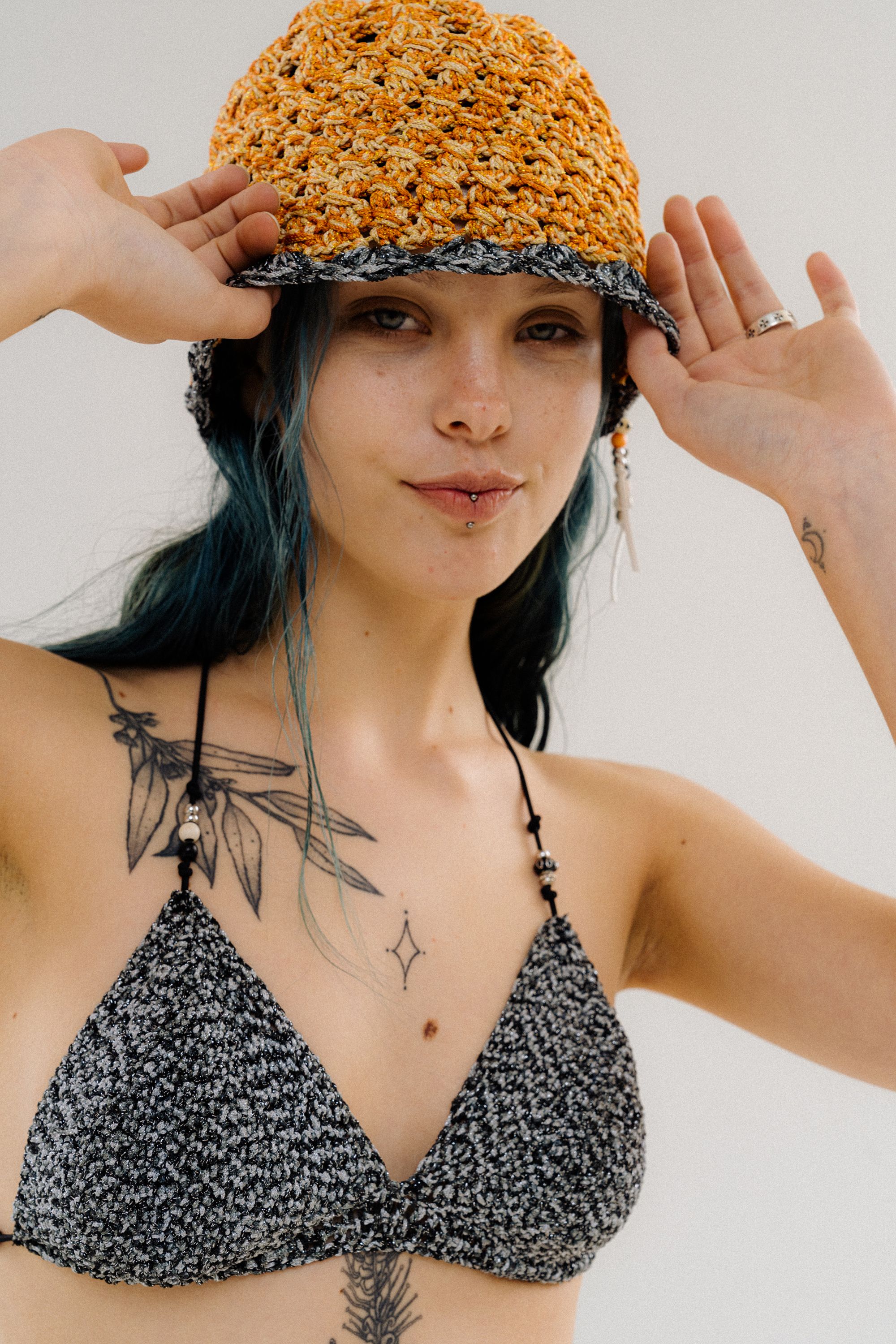 ★orogee★ SHELL KNIT COWBOY BUCKET HATNAVY O24AC01NV MUSINSA | OROGEE Shell knit bucket hat-Orange