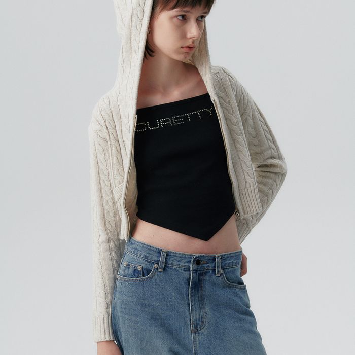 C Cable Crop Knit Hoodie Zip-up Ivory - 감도 깊은 취향 셀렉트샵 29cm