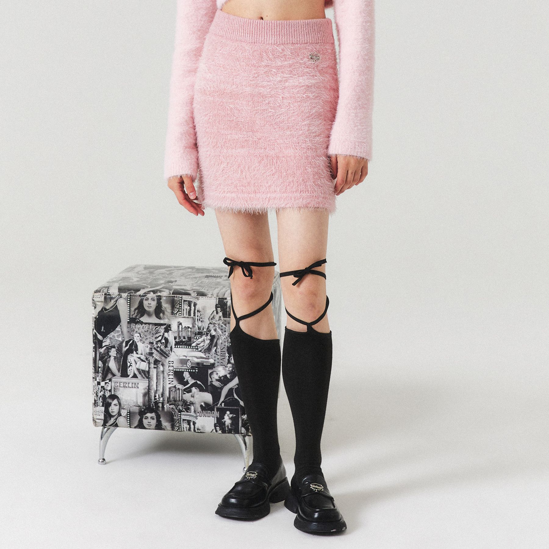 SK-21146) SET-UP CHECK JACQUARD KNIT SKIRT PINK - 감도 깊은