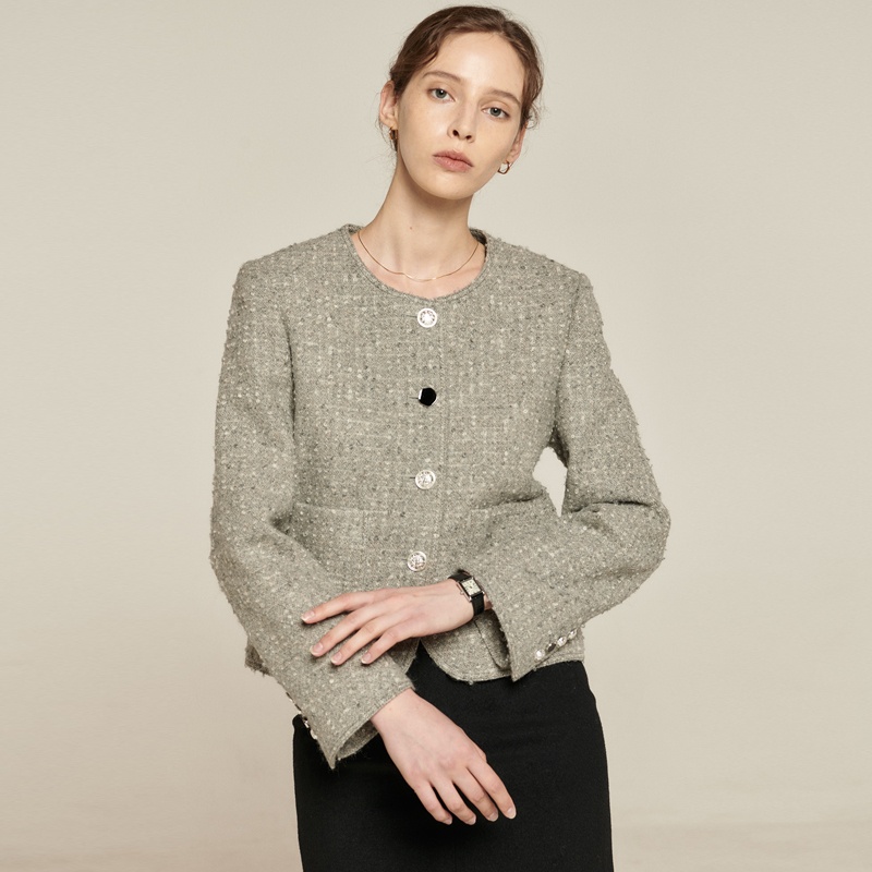 fabricology Round Tweed Half Jacket-