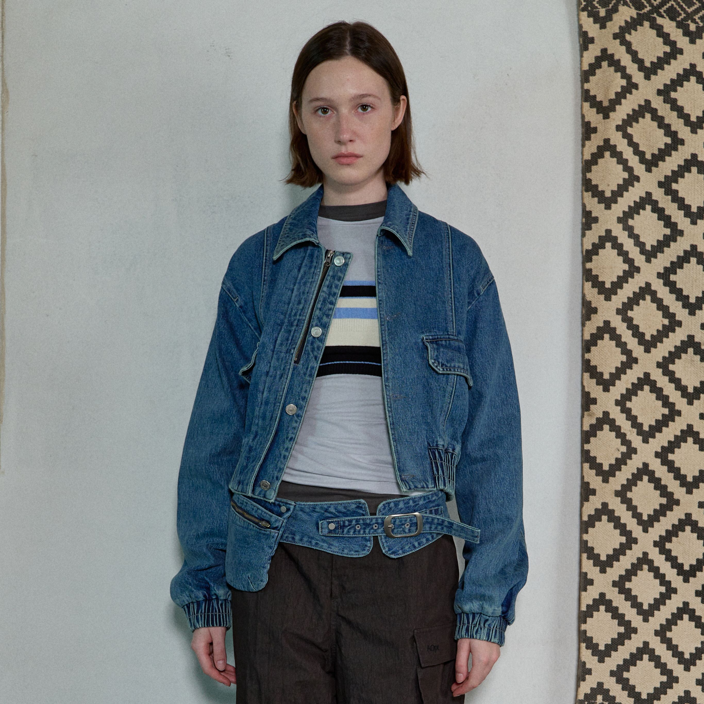 XMEN Vintage Bomber Short Denim Jacket - Blue - 감도 깊은