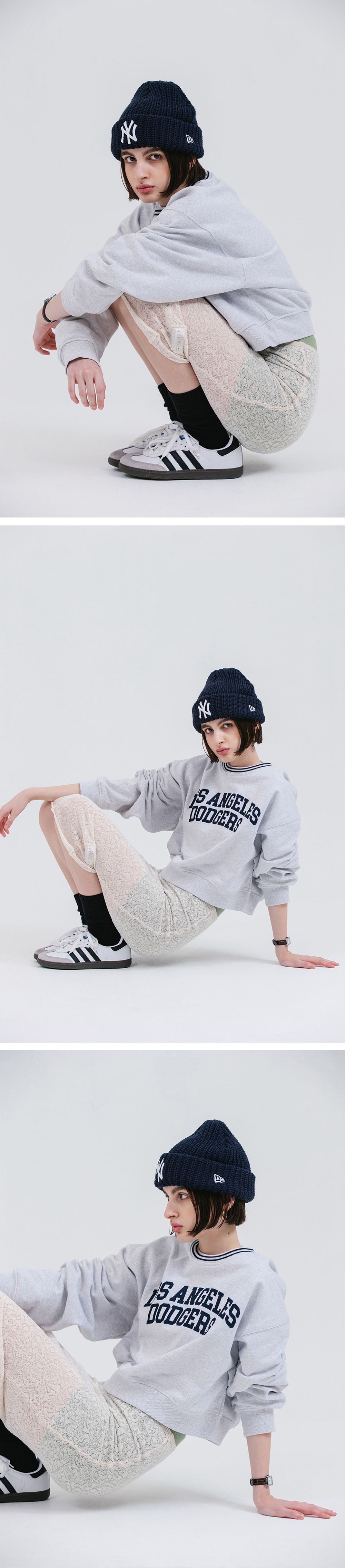 【NEW ERA】韓国人気◆AP MLB ARCH LOGO CROP CREWNECK LOSDOD 29CM 단독] AP MLB ARCH LOGO CROP CREWNECK LOSDOD (BLK