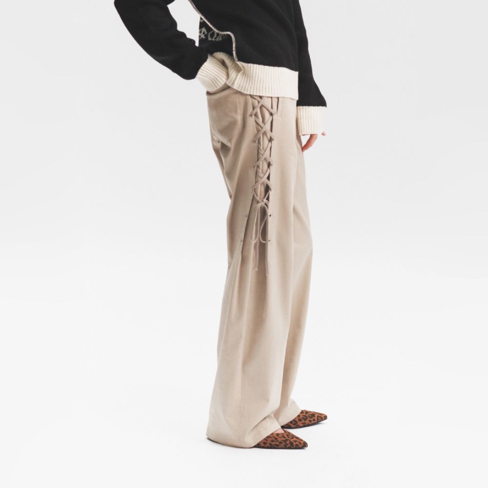 Beige Side Bow Trousers