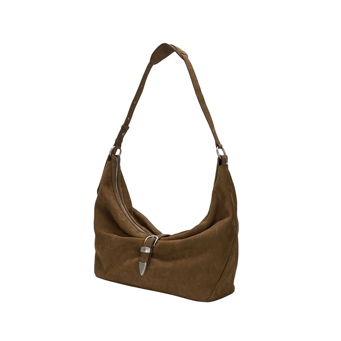 MARGE SHERWOOD Belted Hobo Suede Shoulder Bag - Chestnut Nubuck