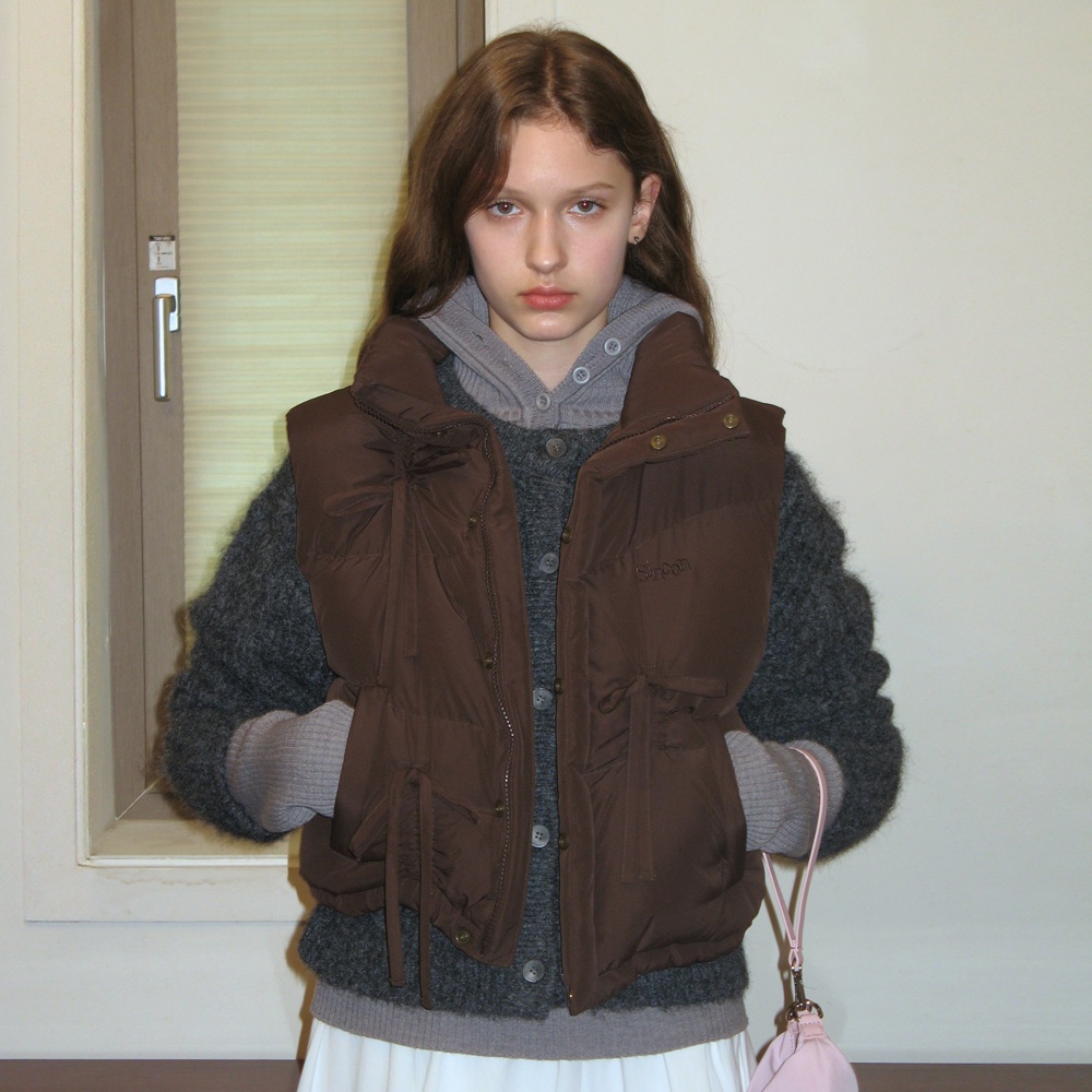 RIBBON DETAIL PUFFER VEST (BROWN) - 감도 깊은 취향 셀렉트샵 29CM