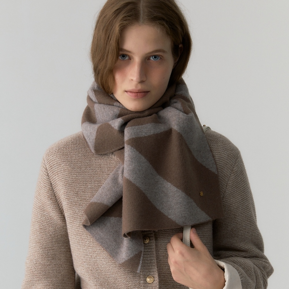 cashmere wool blended jacquard muffler - brown - 감도 깊은