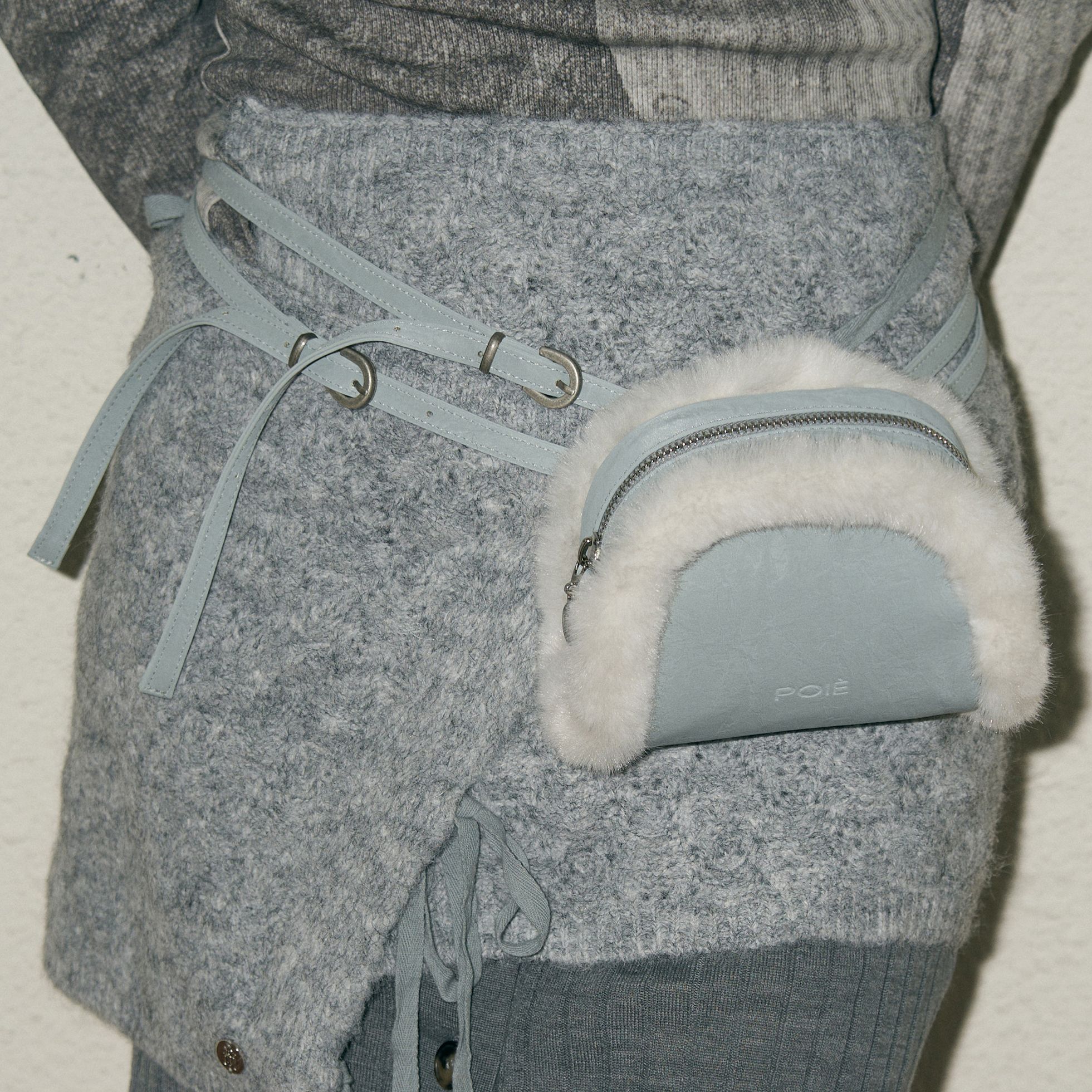 fur trimming double belt (baby blue)