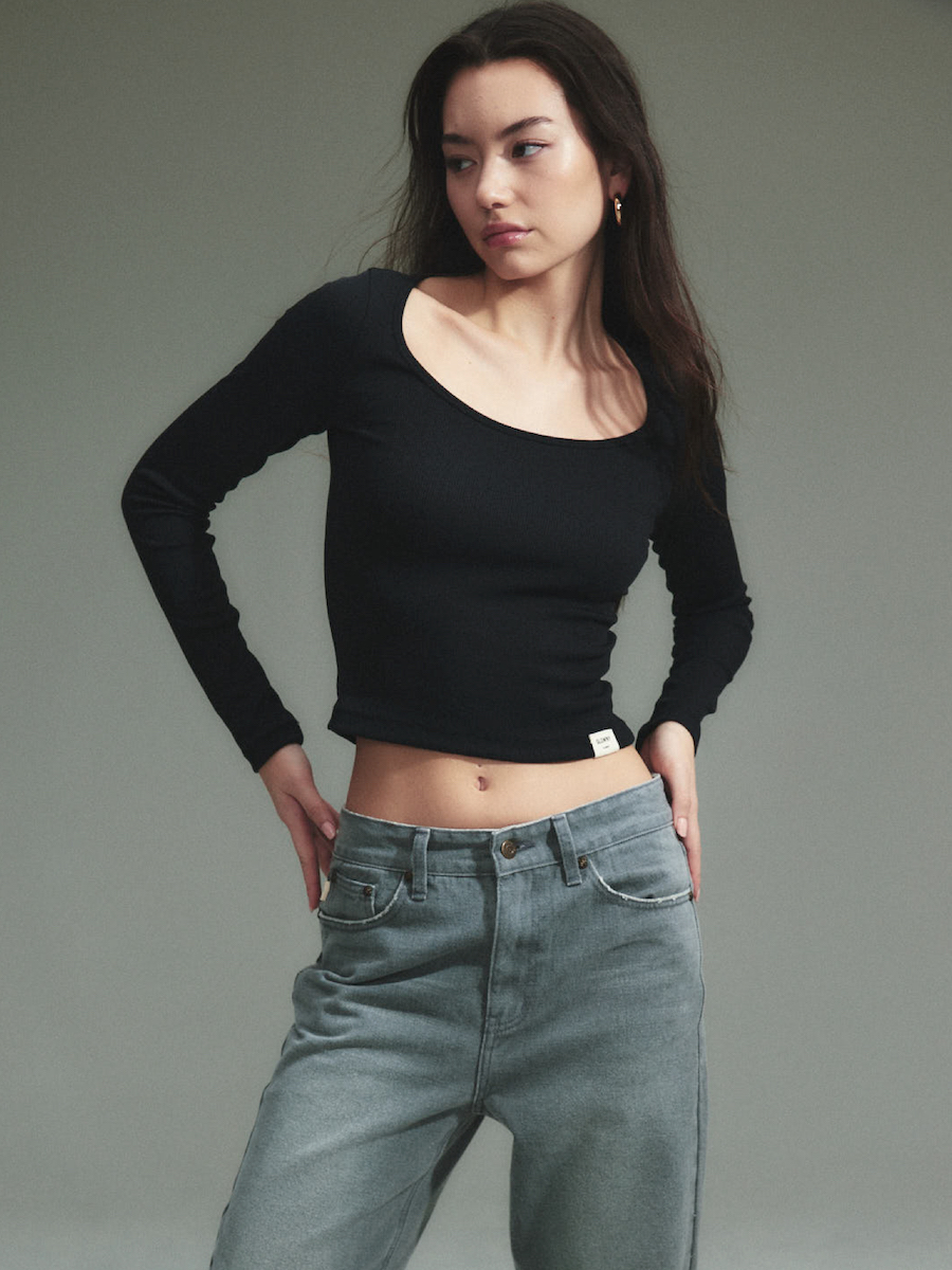 ★2023FW新作★glowny★G CLASSIC RIB SCOOP LONG SLEEVE G CLASSIC RIB SCOOP LONG SLEEVE (BLACK) - GLOWNY