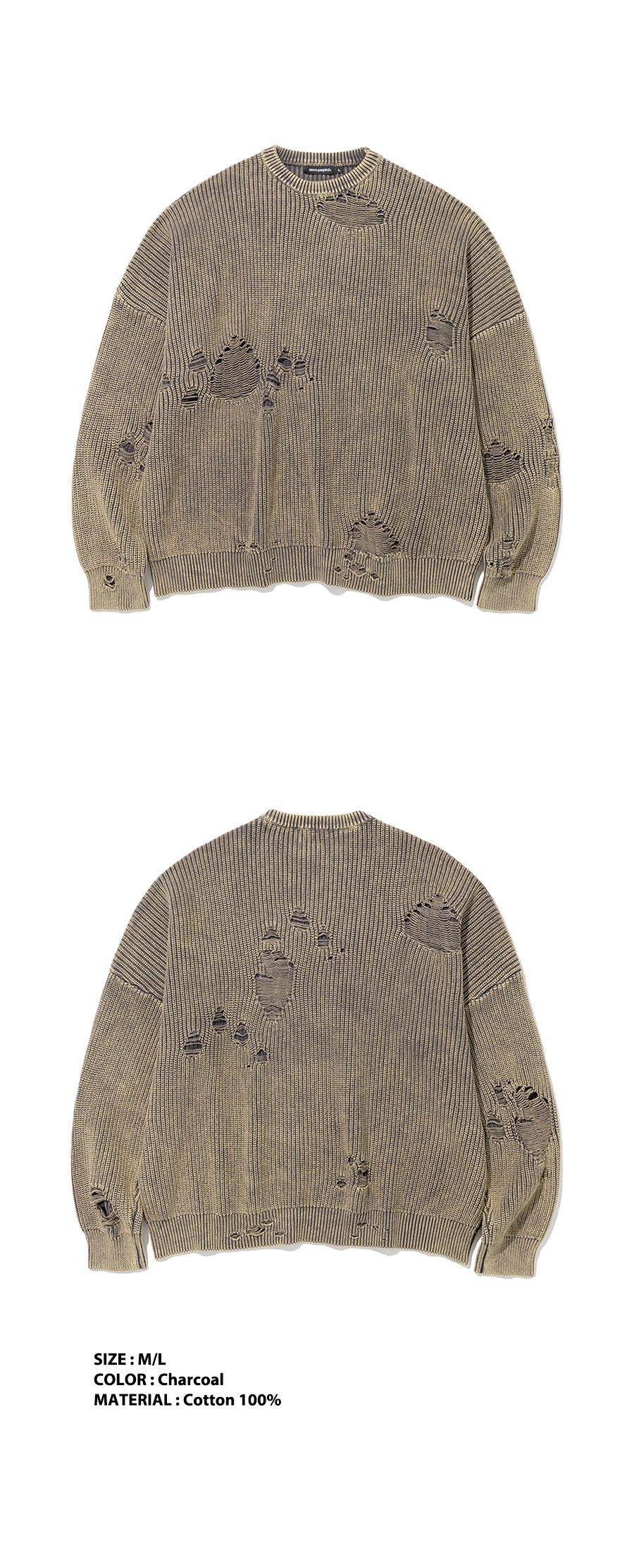 NOT4NERD ■ Pigment Dyeing Destroyed Knit Sweater 낫포너드(NOT4NERD) Pigment Dyeing Destroyed Knit Sweater