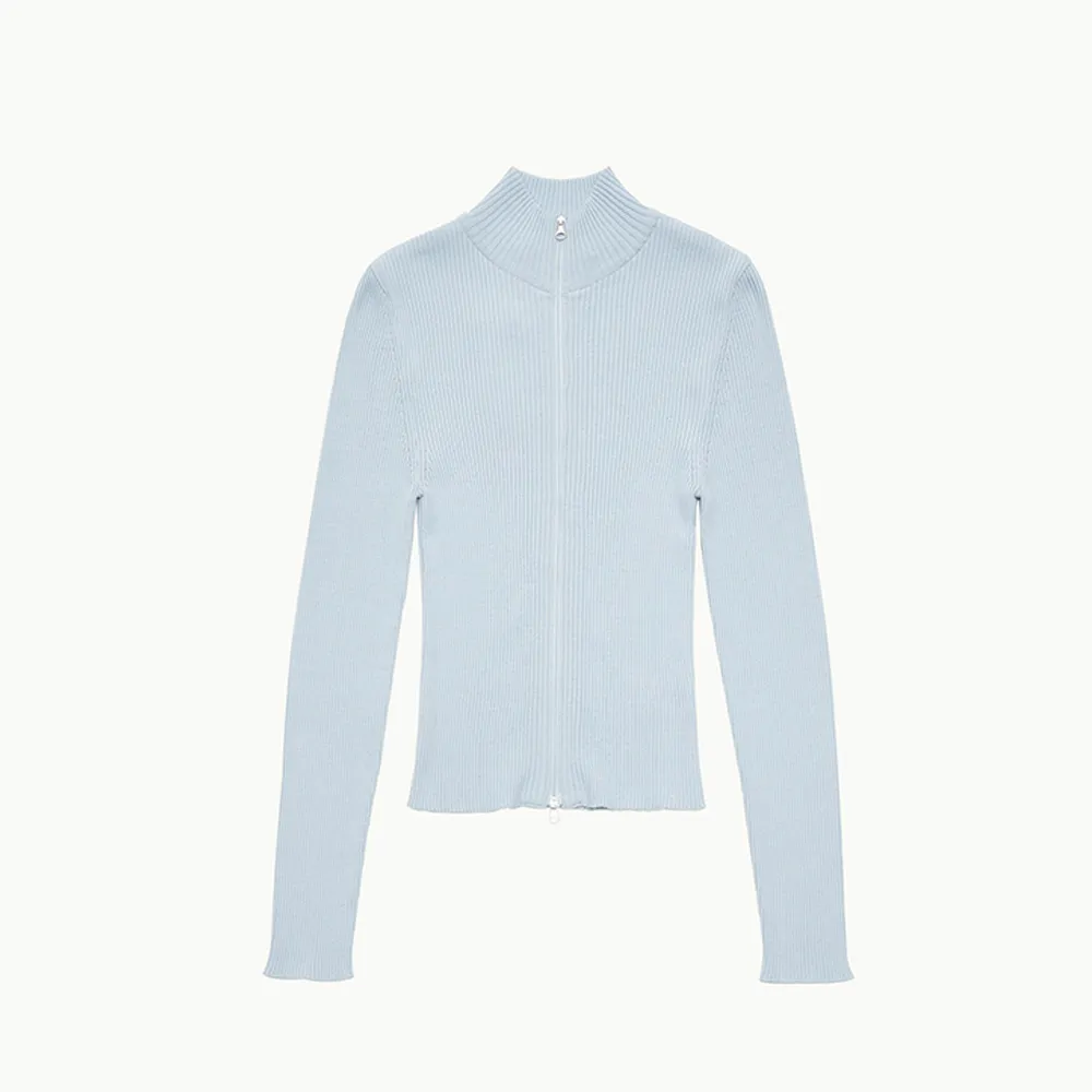 RIBBED MOCK NECK CARDIGAN (LIGHT BLUE)