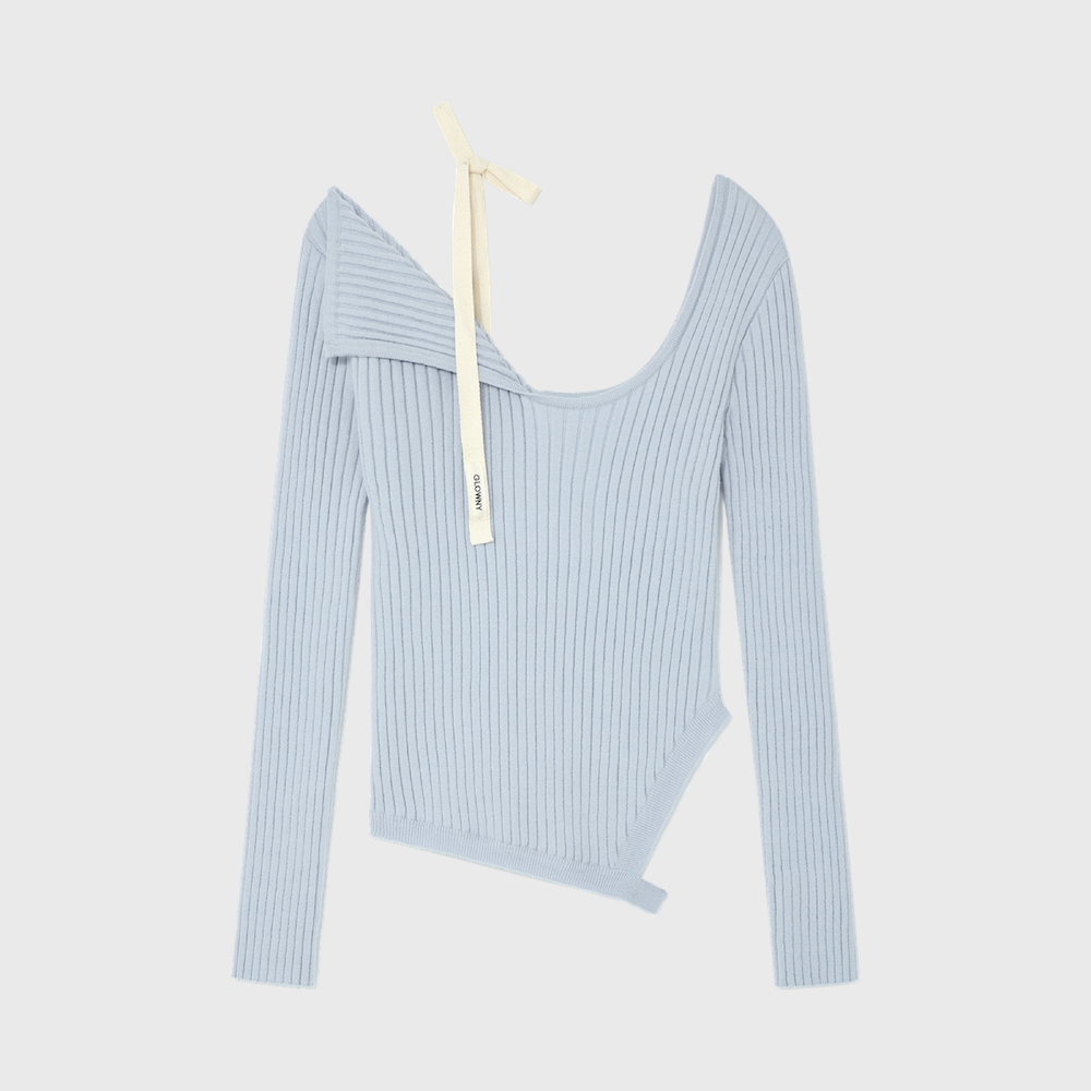 GLOWNY ISA ASYMMETRICAL KNIT TOP グレー GLOWNY ISA ASYMMETRICAL KNIT TOP (GRAY) – SeoulSeoul