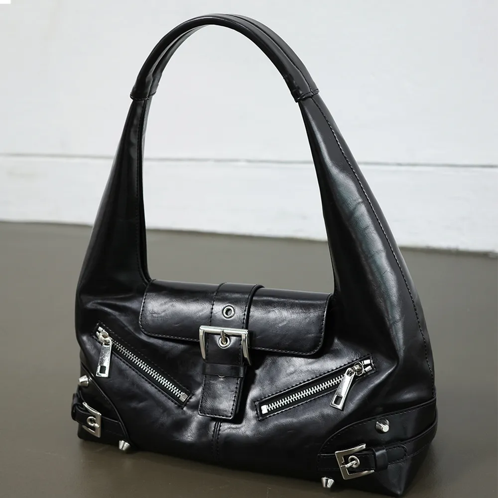 Moto Grunge Multi-zip Hobo Bag-S1223