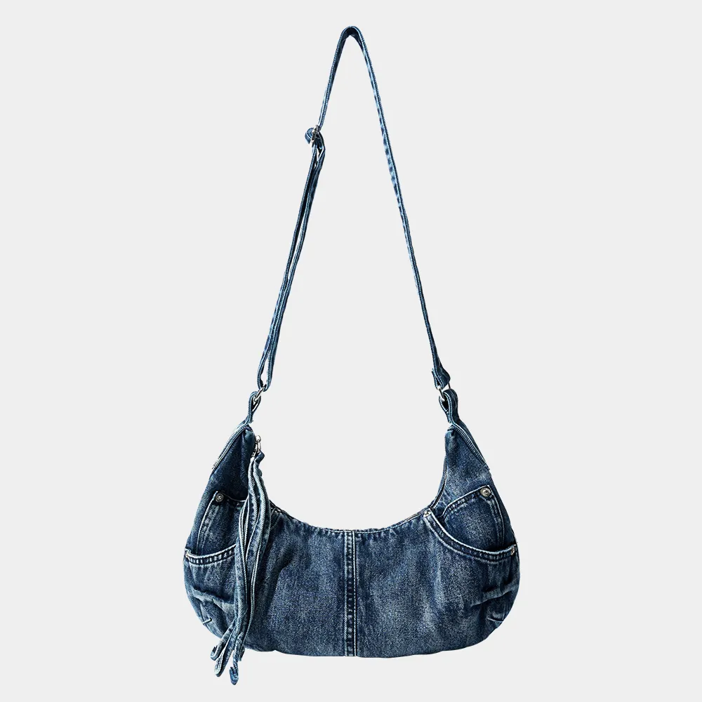 韓国商品/IUGAMAKARAS Washed Denim Shoulder Bag Washed Denim Shoulder Bag (Blue) - IUGAMAKARAS | 60% - Asian