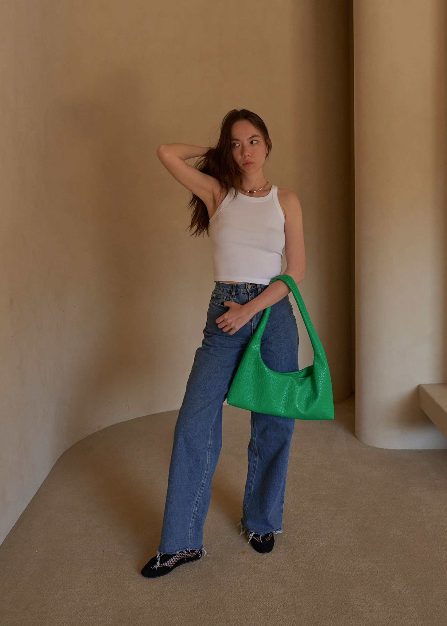 [KWANI]Cross Body Slouchy Hobo Bag Tennis★日本ミイプハ Cross Body Slouchy Hobo Bag Tennis Green - 감도 깊은 취향
