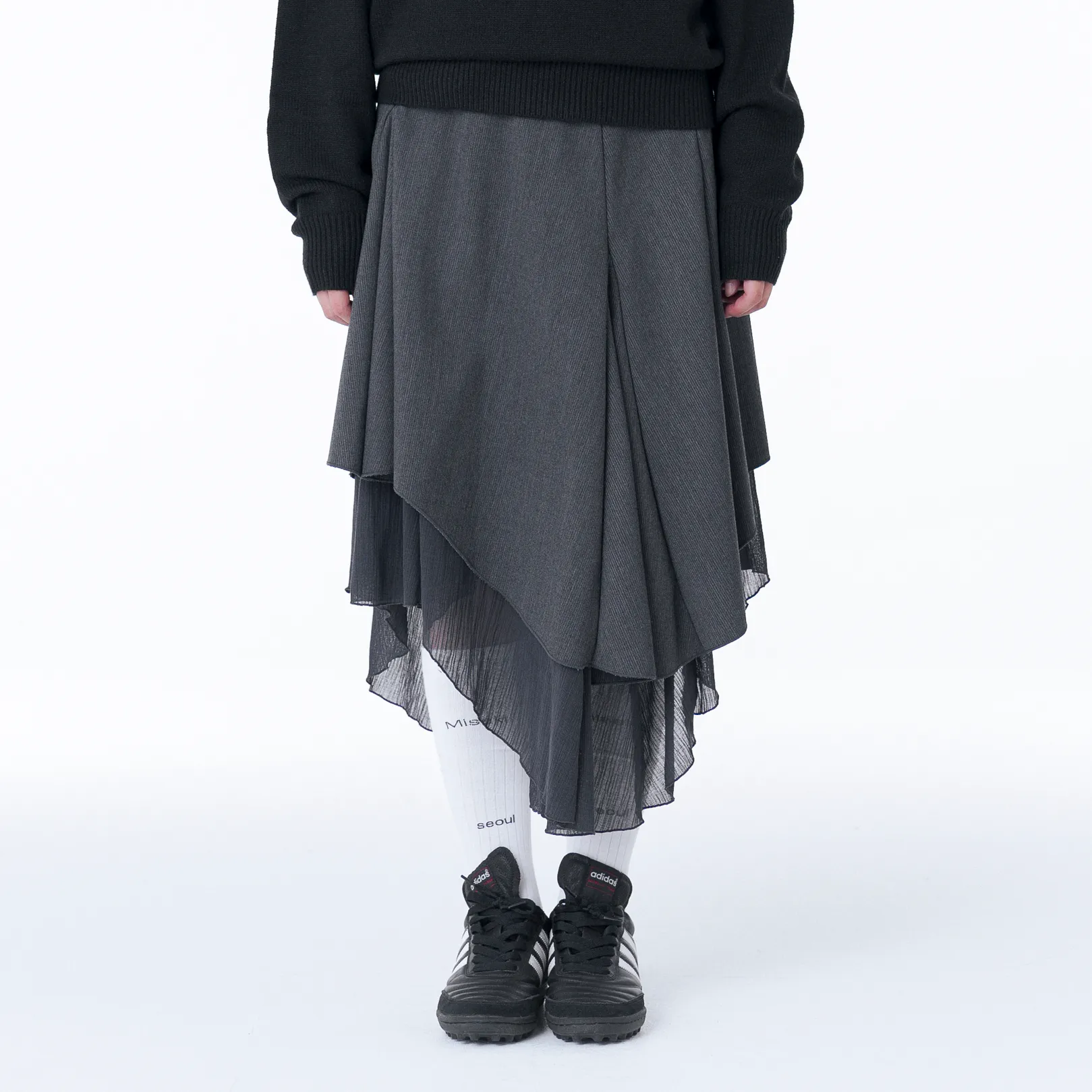 【Miseki SEOUL】Waist pocket bag pigment long skirt Waist pocket bag pigment long skirt CHARCOAL - 감도 깊은