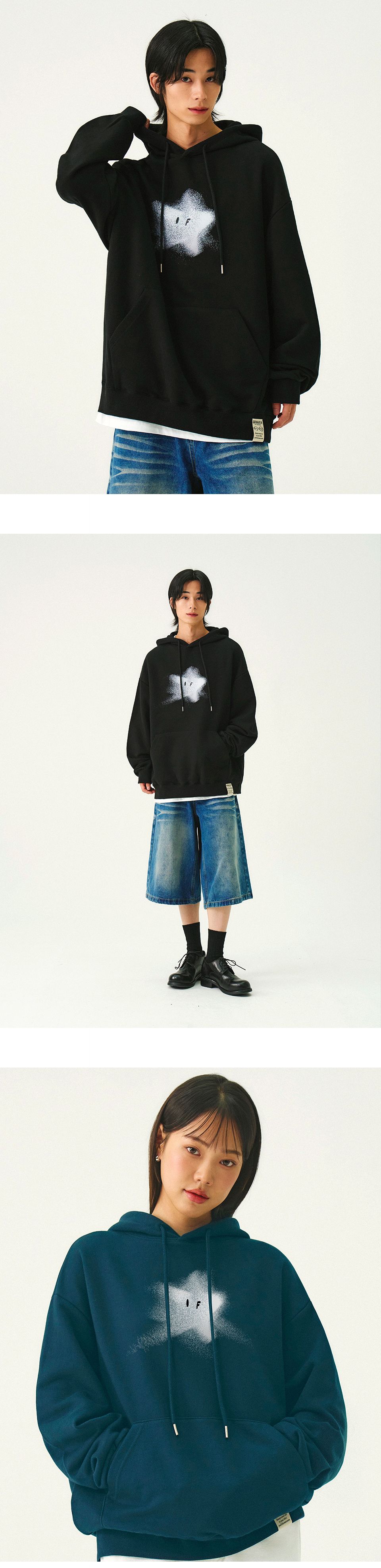 MUSINSA | GRAVER [UNISEX]Blue star hoodie_black