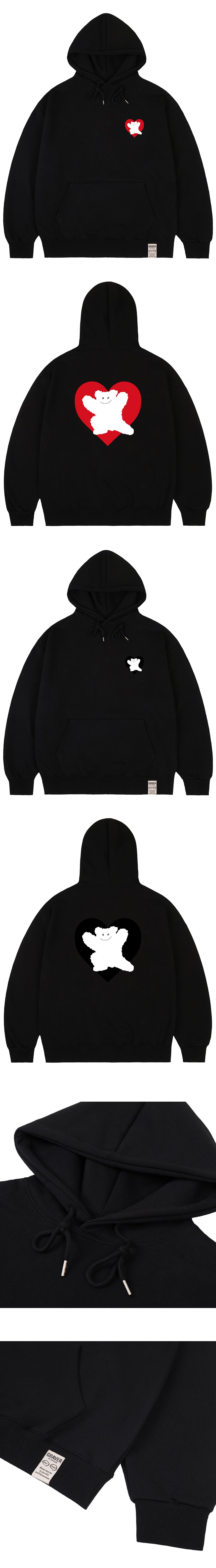 MUSINSA | GRAVER [UNISEX] Bear Heart Back Print Hoodie_Black