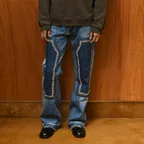 (M) DOUBLE KNEE RECYCLED VINTAGE DENIM (Blue/Gold/White)