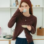 Flower Mix Button Cardigan - Brown