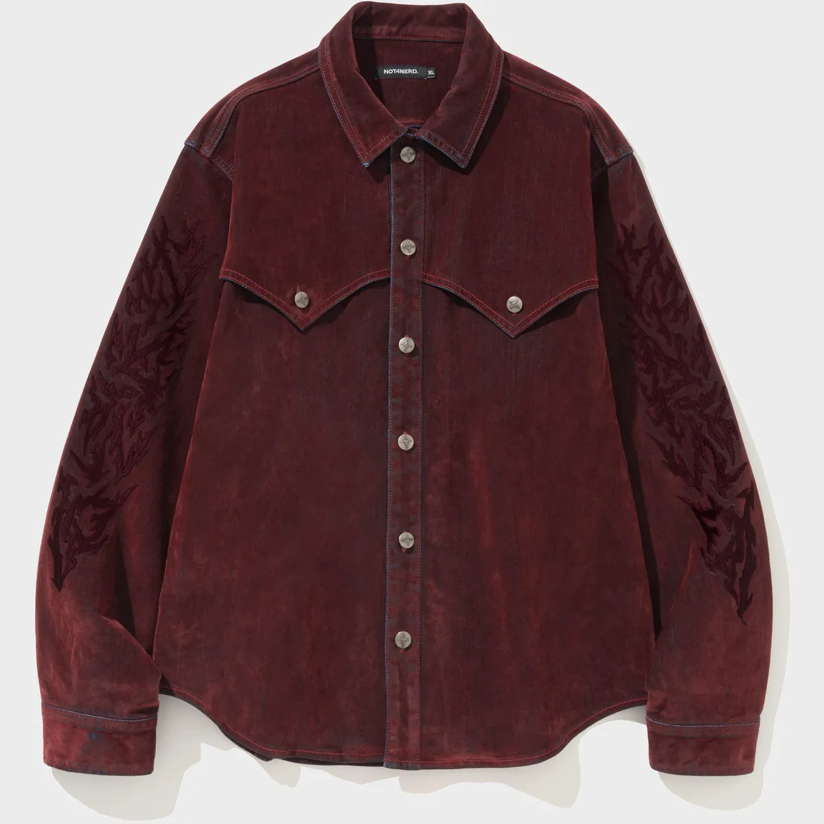 N4ND Offshoot Velvet Like Denim Shirt - Red - 감도 깊은 취향 
