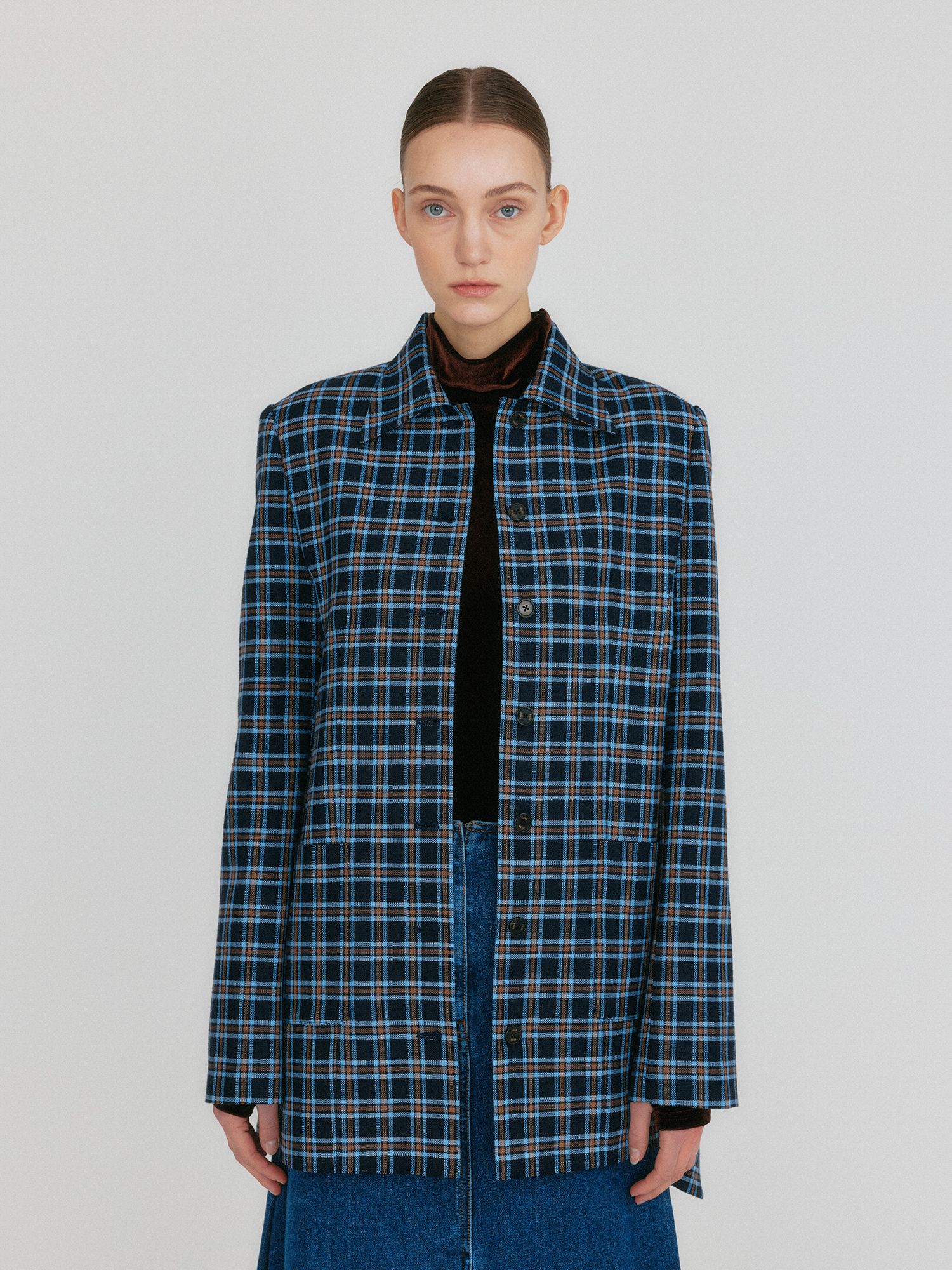 [インク]★24FW★ZILVIN Shirt Jacket - Navy/Sky Blue Multi★ ZILVIN Shirt Jacket - Navy/Sky Blue Multi - 감도 깊은 취향