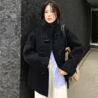 Hairy Wool Duffle Half Coat_Dark Navy