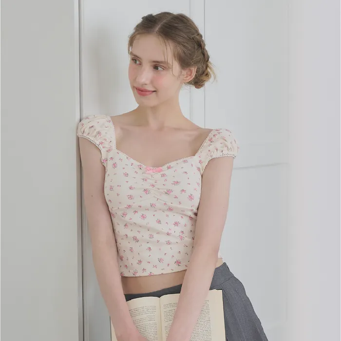 ★SCHNEE★Lace Puff Sleeve T Shirt - Flower★正規品/直送料込 Lace Puff Sleeve T Shirt - Flower - 감도 깊은 취향 셀렉트샵 29CM