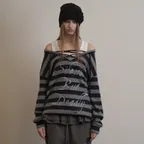 STRIPE V-NECK MTM / BLACK