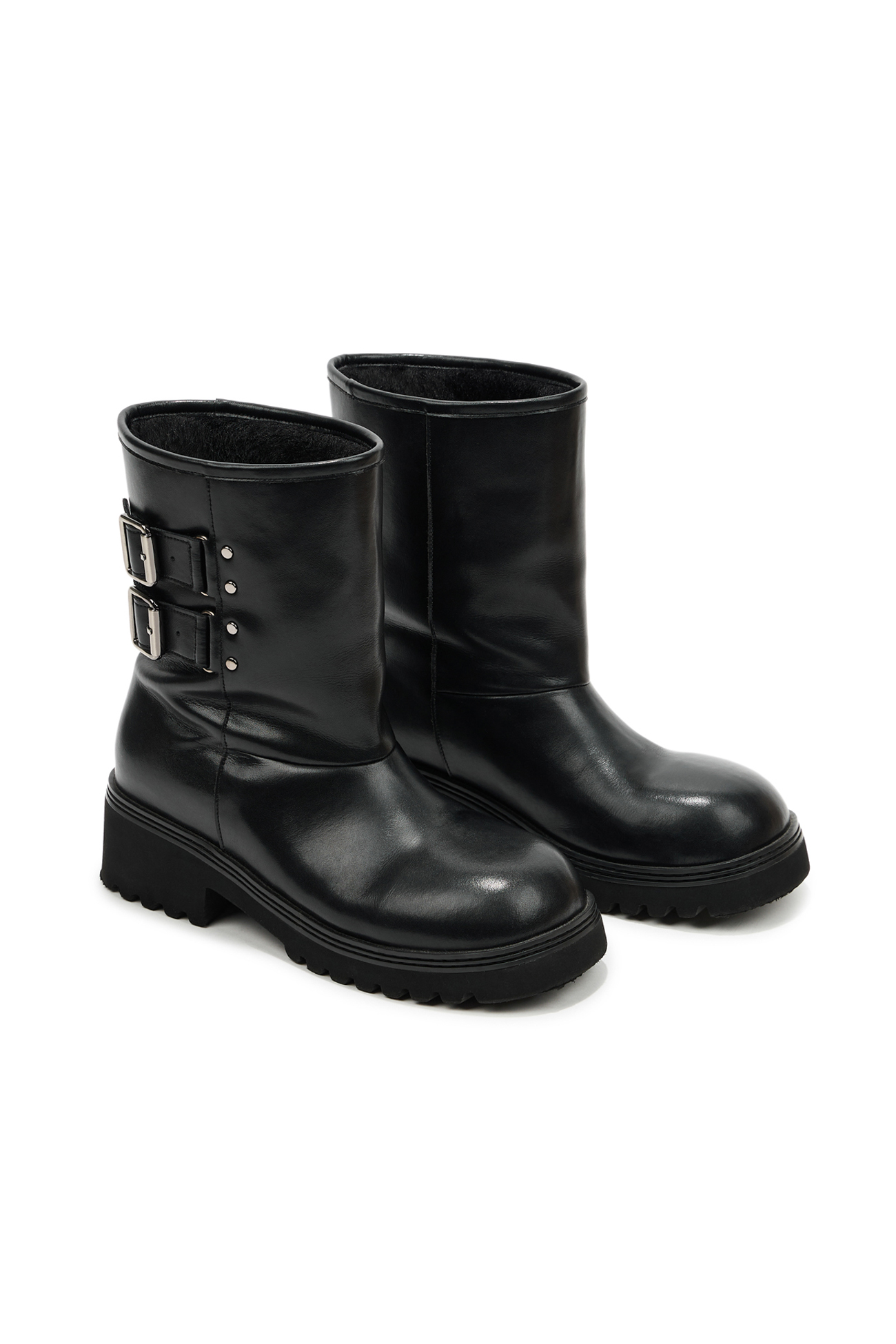 ブーツその他 DEINET TEDDY BEAR BUCKLE BOOTS IN BLACK KDTYS4WB311 DEINET TEDDY BEAR BUCKLE BOOTS IN LEATHER BLACK KDTYS4WB311