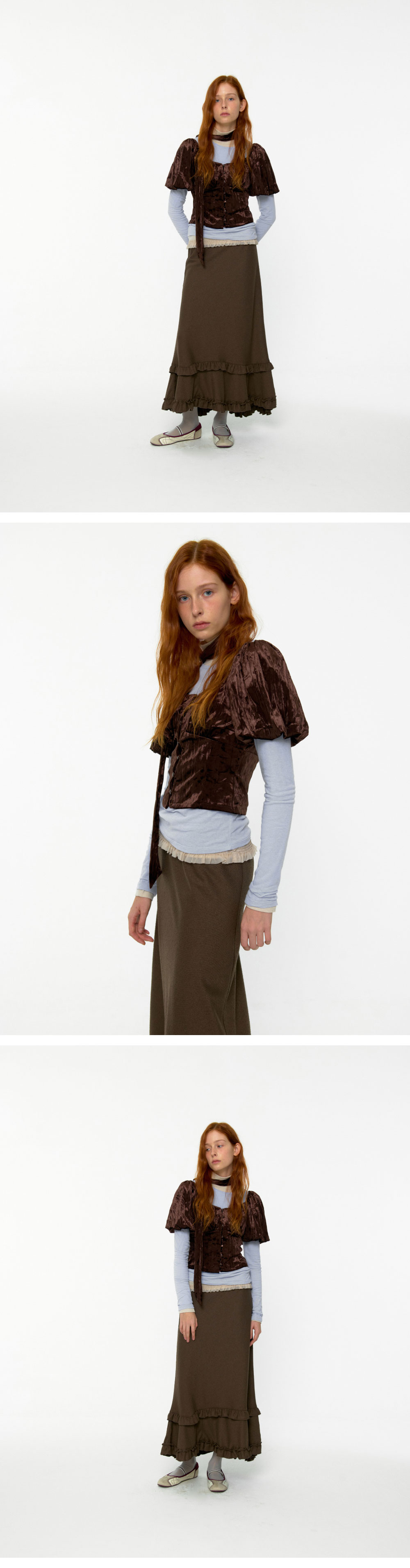 【LOULOUSEOUL】Unbar Frill Maxi Skirt (Brown) Unbar Frill Maxi Skirt (Brown) - 감도 깊은 취향 셀렉트샵 29CM