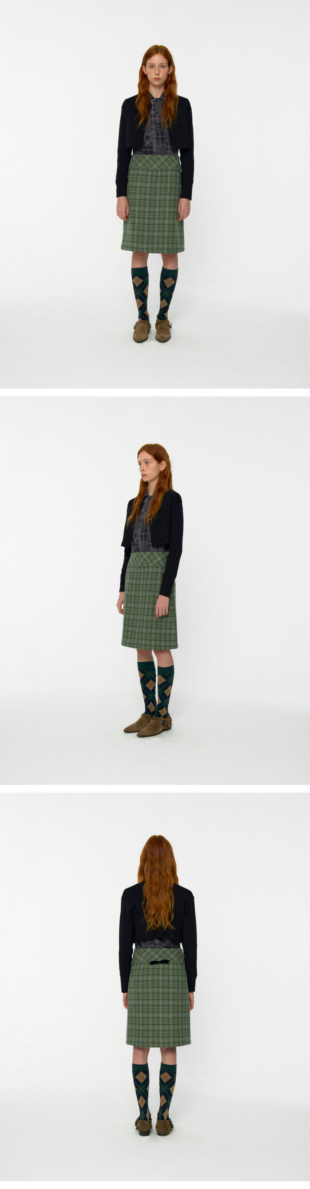 ◆Loulouseoul◆ Joy Wool Check Midi Skirt Green Joy Wool Check Midi Skirt (Green) - 감도 깊은 취향 셀렉트샵 29CM