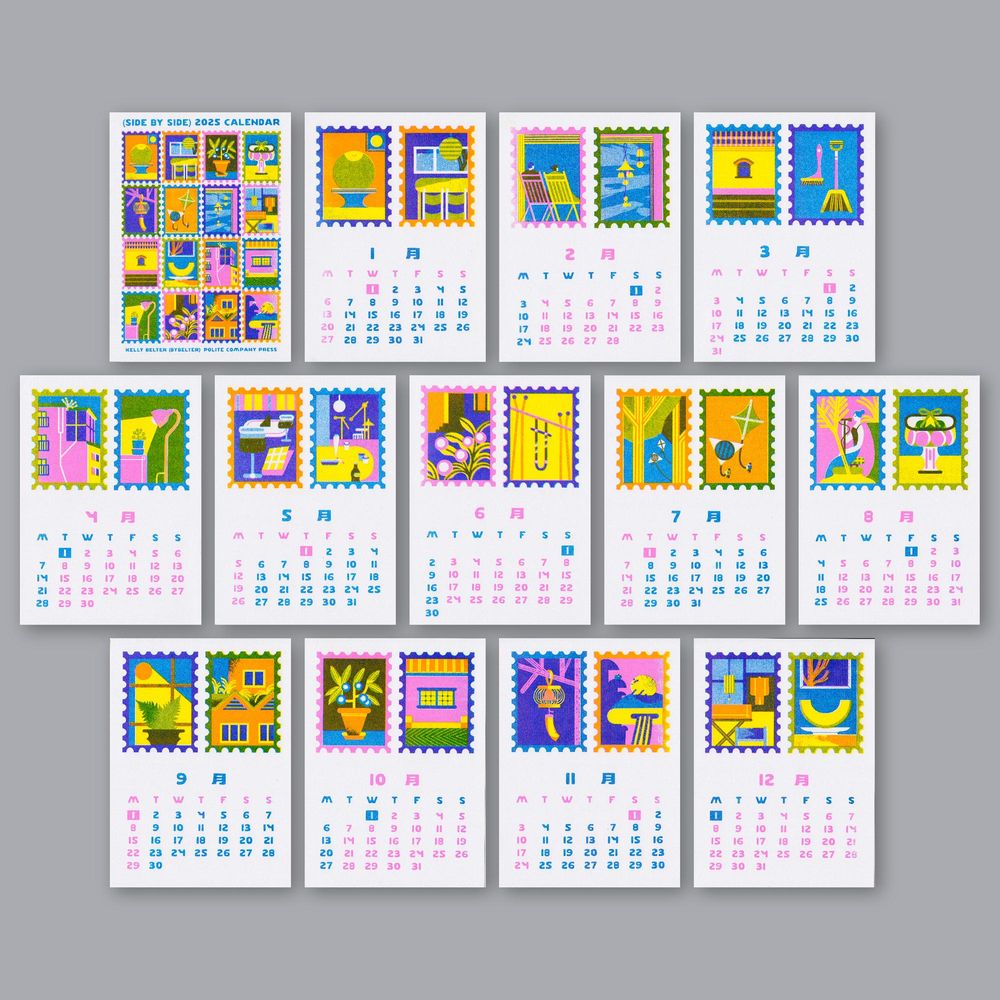 Side-by-side 2025 리소그래프 달력, Kelly Belter, Polite Company