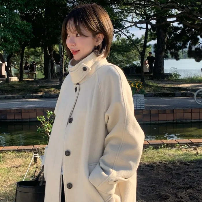 Angora Balmacaan Wool Long Coat - Butter - 감도 깊은 취향