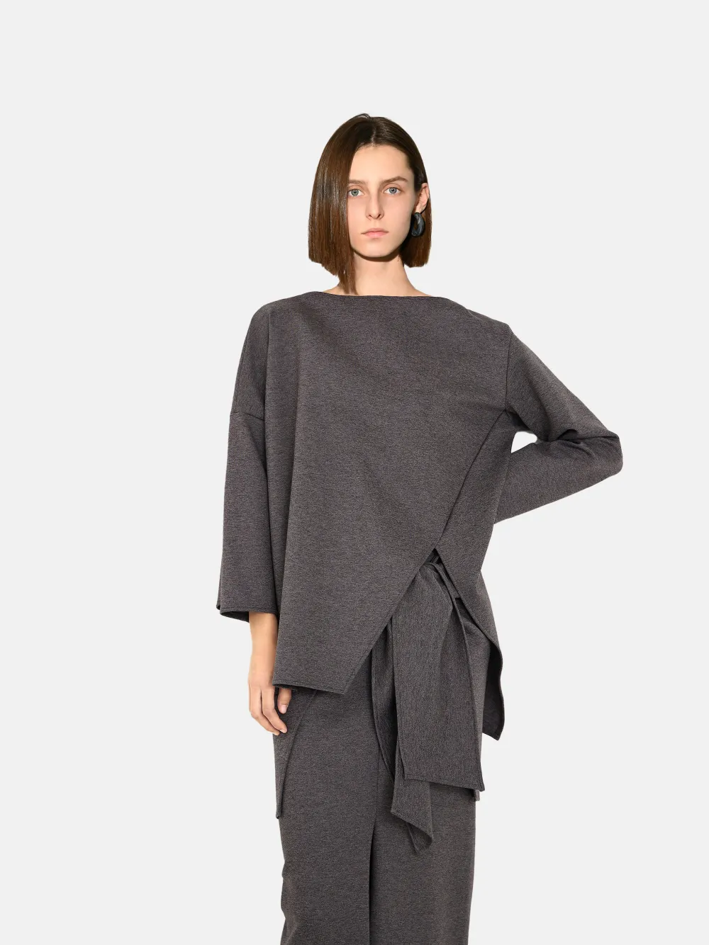EKHON ART CUTTING KNIT BLOUSE GRAY