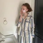 [29CM 단독] (uni)미드나잇인파리 스트라이프 파자마 블루아워