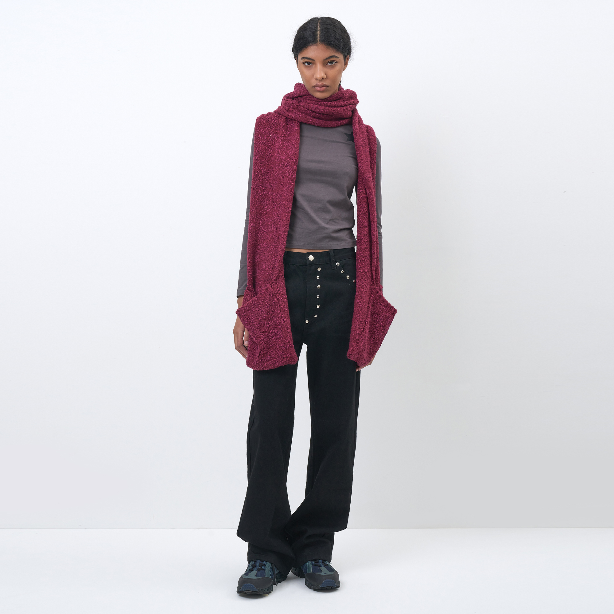 ◇PARTIMENTO◇ HOODED POCKET KNIT MUFFLER_MELANGE MUSINSA | PARTIMENTO WOMEN Hooded Pocket Knit Muffler_Brown