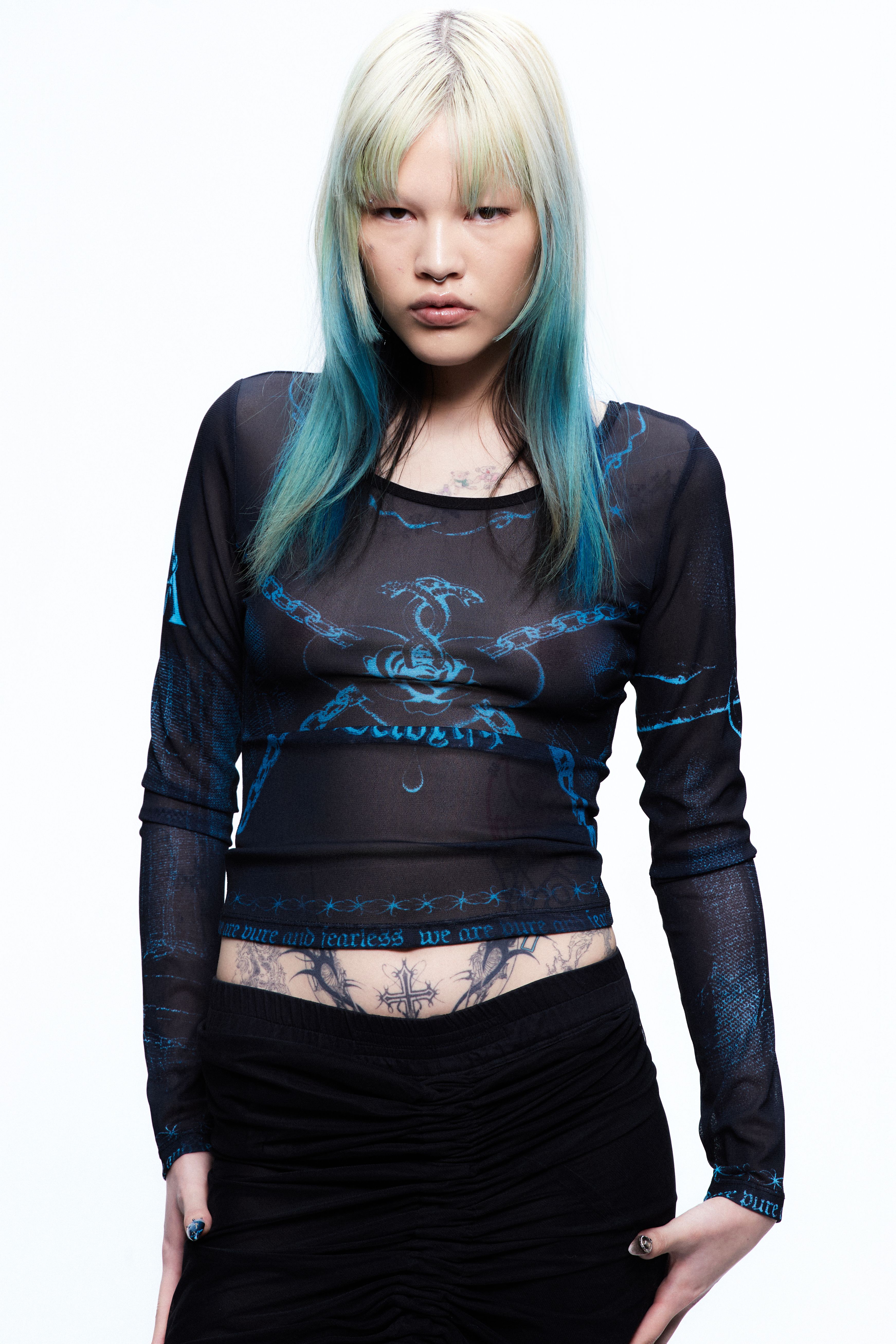 Tシャツ・カットソー 2000ARCHIVES YEAR OF SNAKE TATTOO MESH TOP 2000 ARCHIVES] YEAR OF SNAKE TATTOO MESH TOP : 2color T