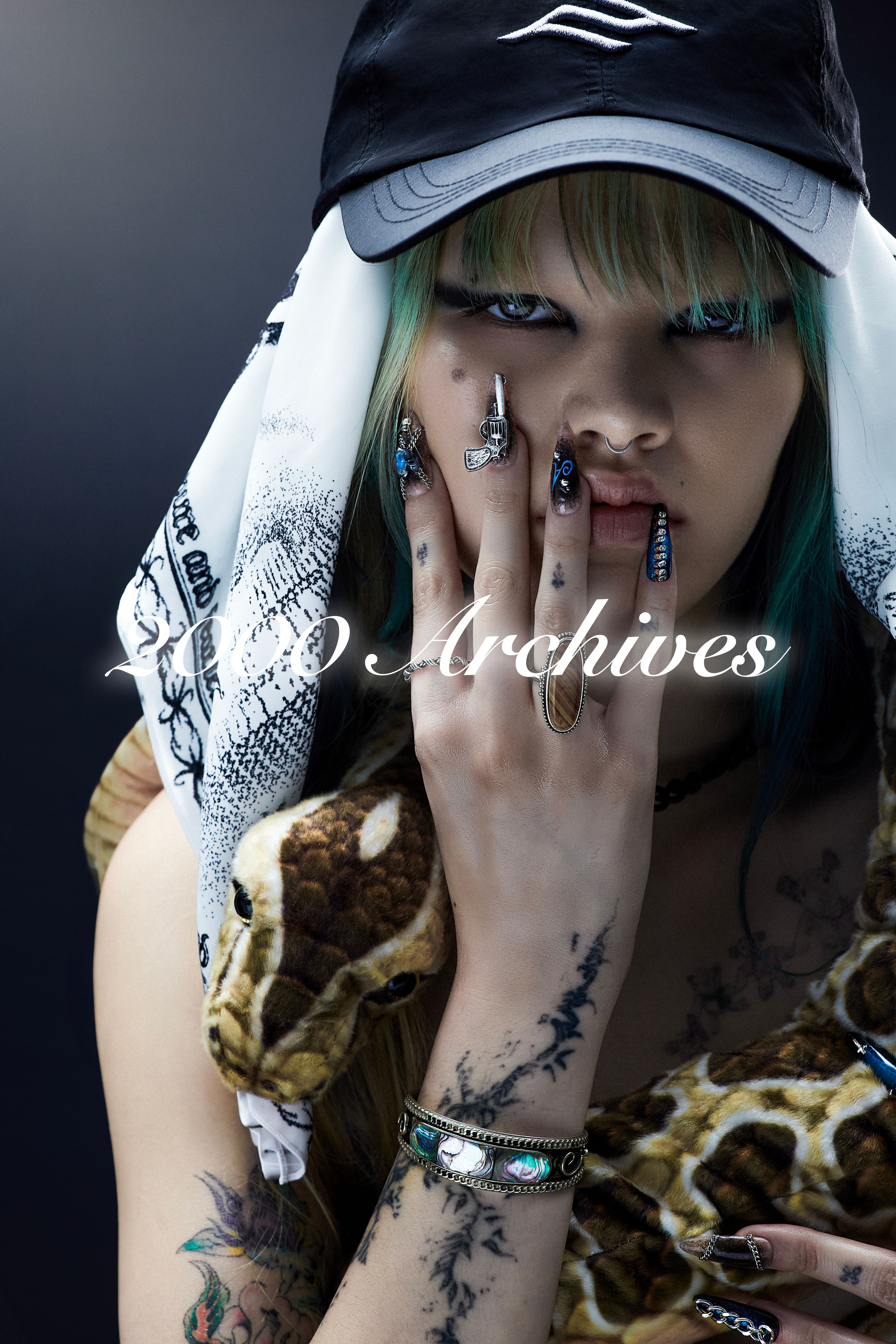 ◆2000Archives◆ YEAR OF SNAKE SCARF CAP BLACKWHITE 2A25SSHA MUSINSA | 2000ARCHIVES YEAR OF SNAKE SCARF CAP (BLACK+WHITE)