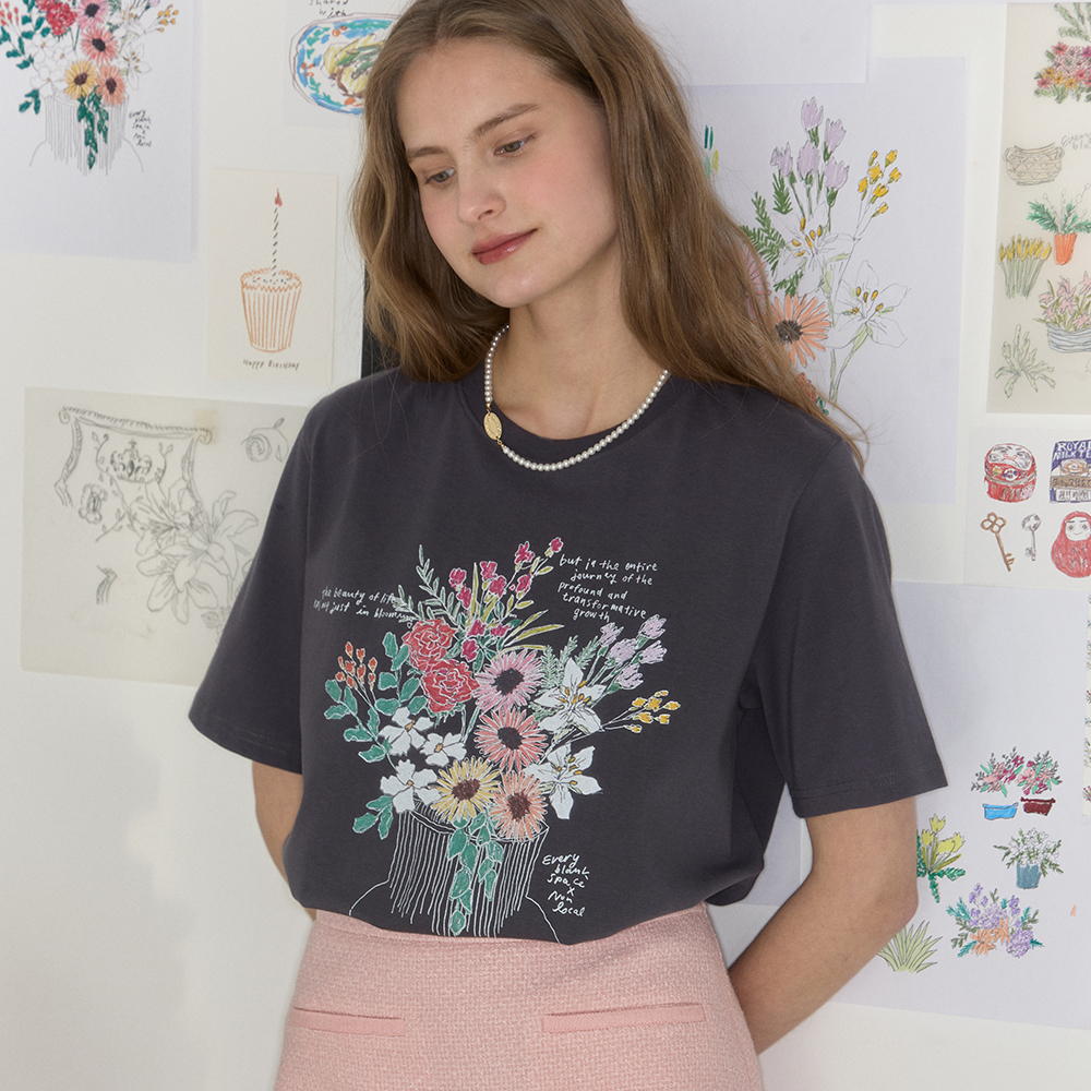 LARTIGENT☆L2 GRASS FLOWER T-SHIRT 주식회사라티젠 | L2 GRASS FLOWER T-SHIRT(NAVY) - 스타일리시