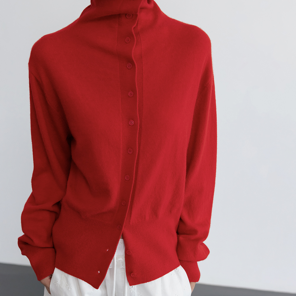 ジービーエイチ GBH MERINOWOOL HIGHNECK CARDIGAN カシミヤ混カーディガン レッド MERINOWOOL HIGHNECK CARDIGAN