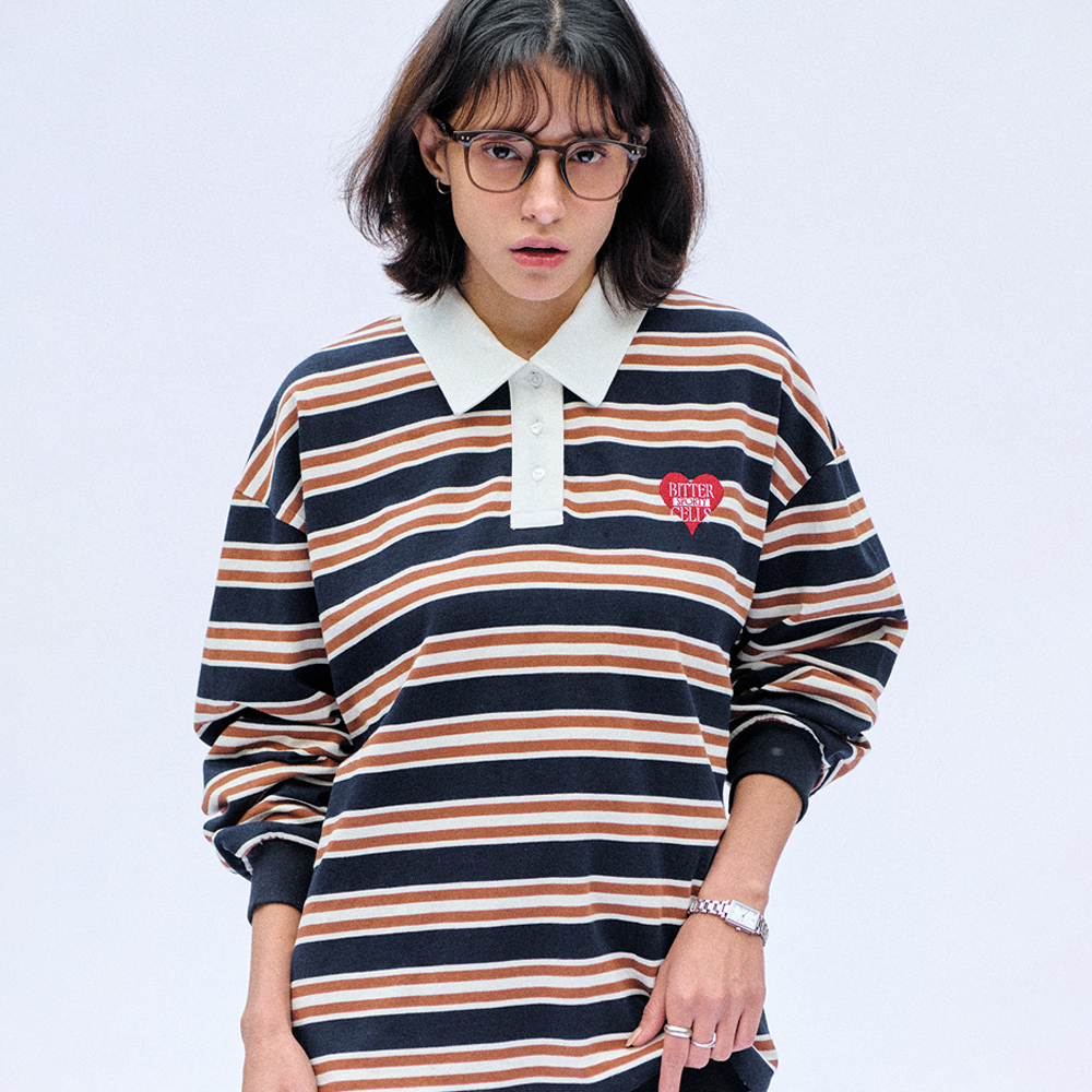 RONRON ♥ STRIPE RUGBY HENRYNECK LONG SLEEVE /追跡付 STRIPE RUGBY HENRYNECK LONG SLEEVE SKY - RONRON 론론