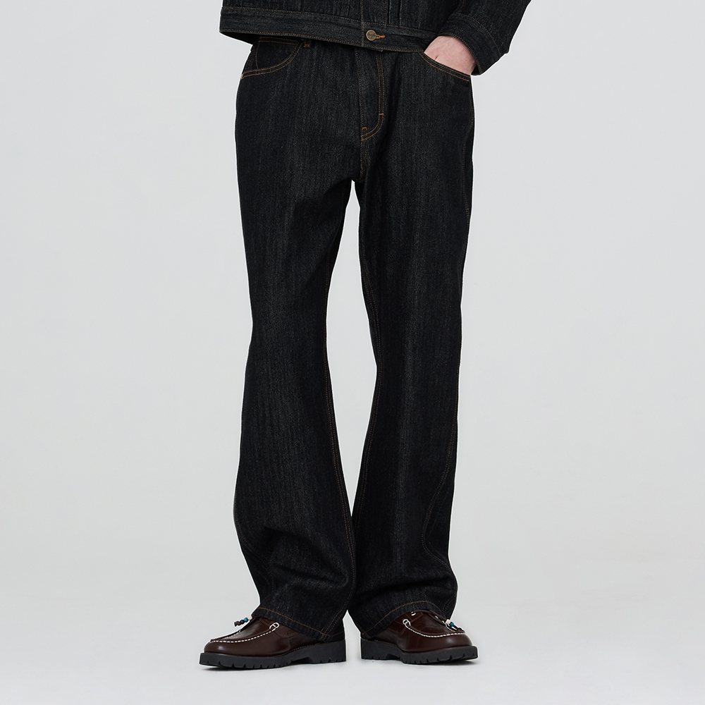 WAIST GAP CRACK LAZER WIDE DENIM PANTS BLACK - 감도 깊은