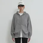 SIKN2135 루즈 핏 니트 후드 집업_Melange gray