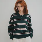 [스페셜오더] SIKN2136 클래식 스트라이프 카라 니트_Deep green