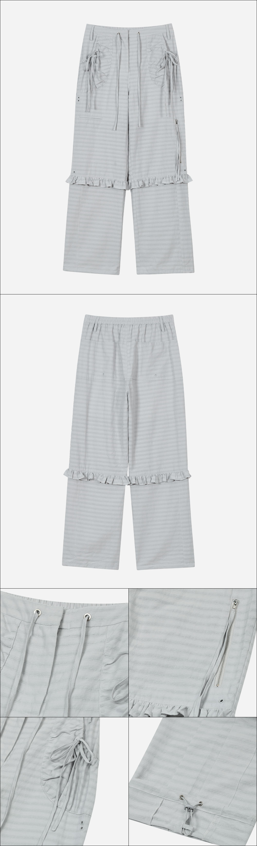 ◆typeservice◆ Textured Ruffled Comfy Pants Gray OSTB07GYF Textured Ruffled Comfy Pants [Gray] - 감도 깊은 취향 셀렉트