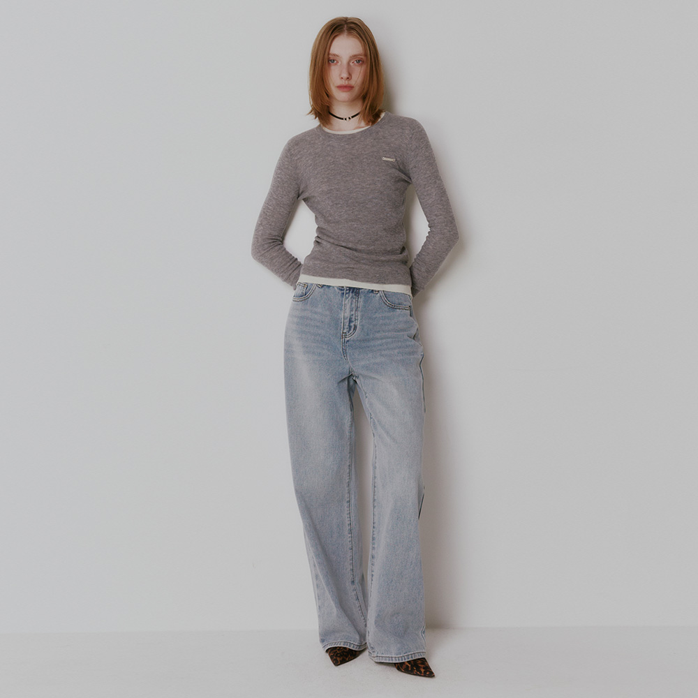 [MARITHE]★韓国人気★W LOW-WAIST TUCK WIDE DENIM PANTS M LOW-WAIST TUCK WIDE DENIM PANTS light blue - MARITHE