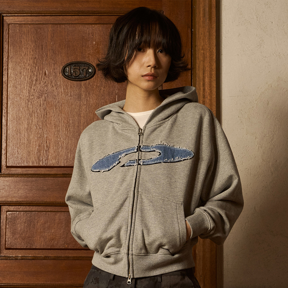【LEE】DENIM APPLIQUE LOGO HOODED ZIP-UP LEE Denim Applique Logo Zip-up Hoodie Oatmeal – SeoulSeoul